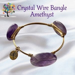 Crystal Wire Bangle Amethyst Oval Stones